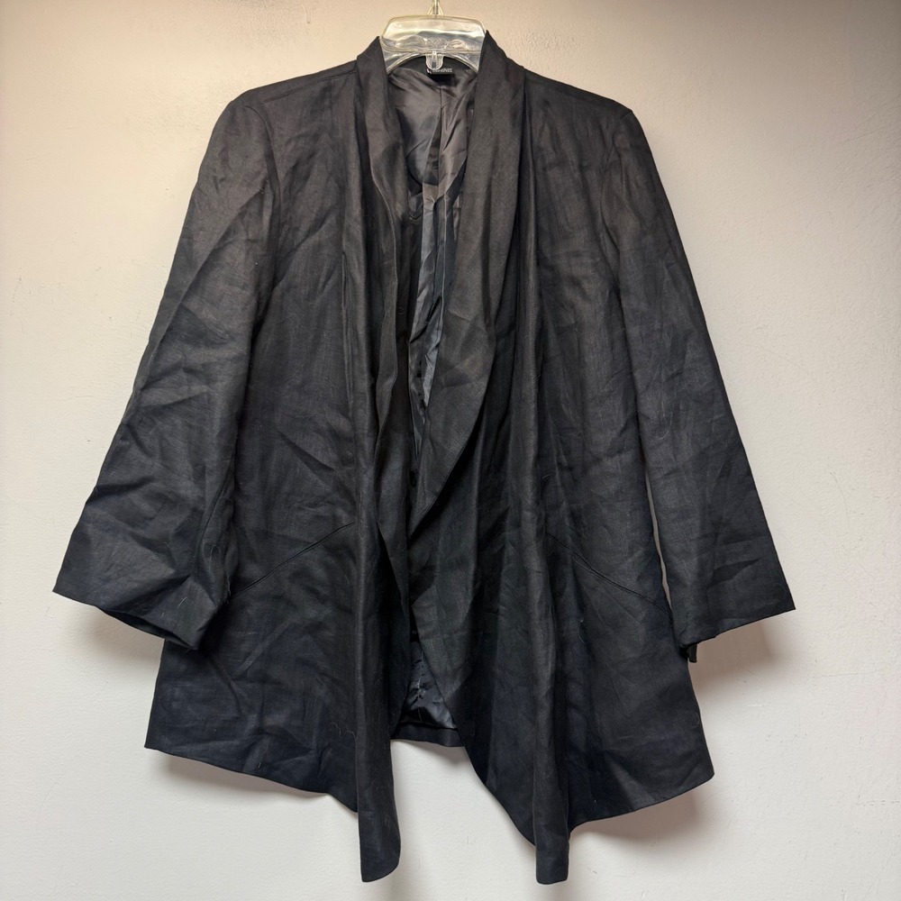 Ava & Grace Jacket Womens 14 Black Excellent 100% Linen Draped Open Front Blazer